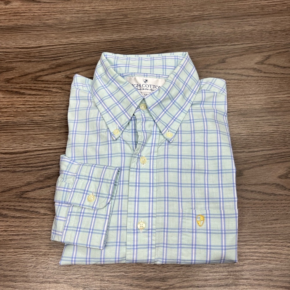 High Cotton Green, Blue & White Plaid Shirt M
